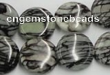 CTJ08 16 inches 18mm flat round black water jasper beads wholesale