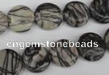 CTJ205 15.5 inches 13mm flat round black water jasper beads wholesale