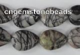 CTJ230 15.5 inches 13*18mm flat teardrop black water jasper beads