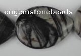 CTJ235 15.5 inches 26*35mm flat teardrop black water jasper beads