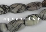 CTJ238 15.5 inches 12*18mm flat drum black water jasper beads