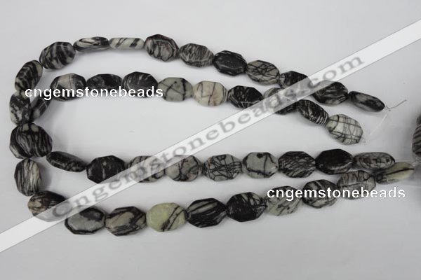 CTJ240 15.5 inches 13*18mm octagonal black water jasper beads