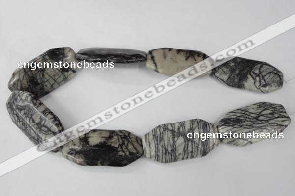 CTJ246 15.5 inches 25*50mm octagonal black water jasper beads