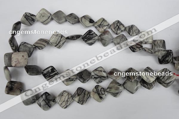 CTJ264 15.5 inches 15*15mm diamond black water jasper beads