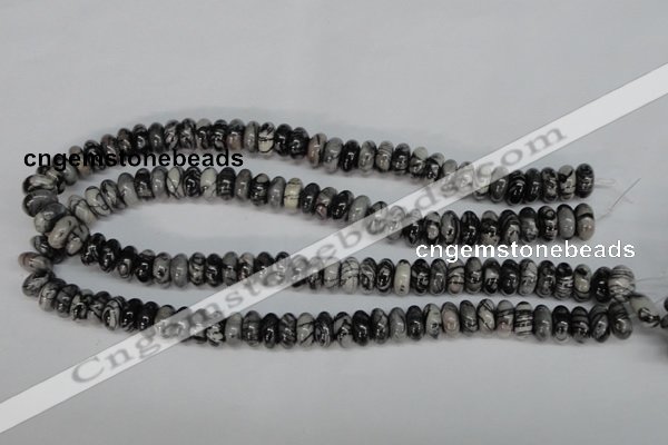 CTJ32 15.5 inches 6*12mm rondelle black water jasper beads wholesale