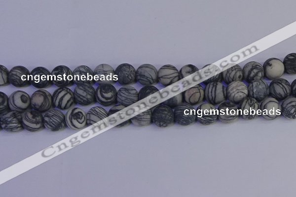 CTJ405 15.5 inches 14mm round matte black water jasper beads