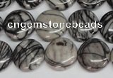 CTJ41 15.5 inches 16mm flat round black water jasper beads wholesale