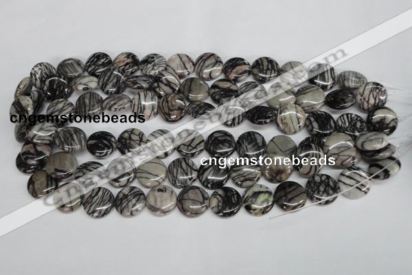 CTJ41 15.5 inches 16mm flat round black water jasper beads wholesale