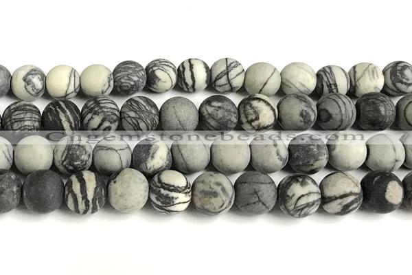 CTJ434 15 inches 12mm round matte black water jasper beads