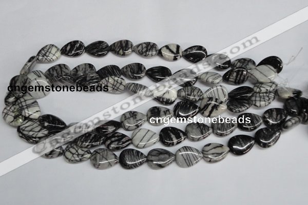 CTJ48 15.5 inches 13*18mm flat teardrop black water jasper beads wholesale