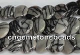 CTJ56 15.5 inches 12mm flat round black water jasper beads wholesale