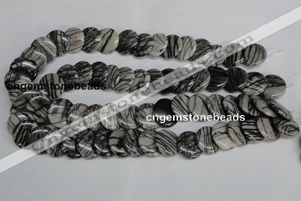 CTJ60 15.5 inches 20mm flat round black water jasper beads wholesale