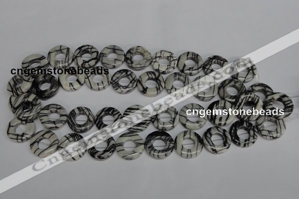 CTJ69 15.5 inches 20mm donut black water jasper beads wholesale