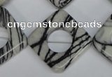 CTJ74 15.5 inches 25*25mm diamond black water jasper beads wholesale