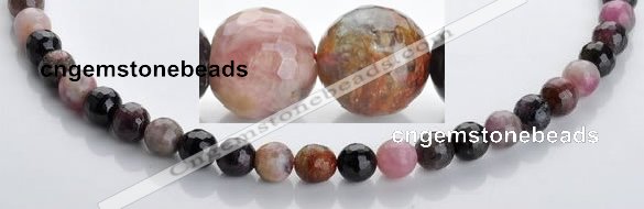 CTO02 multicolored 8mm  faceted round natural tourmaline beads