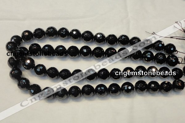 CTO111 15.5 inches 14mm faceted round natural black tourmaline beads