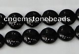 CTO128 15.5 inches 12mm flat round black tourmaline beads