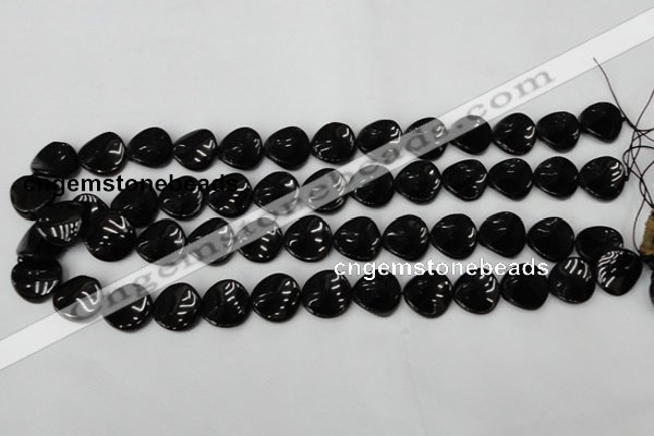 CTO129 15.5 inches 16mm twisted coin black tourmaline beads