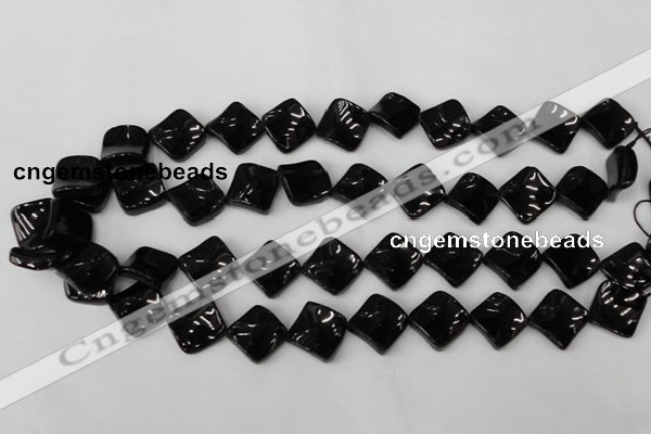 CTO130 15.5 inches 15*15mm twisted diamond black tourmaline beads