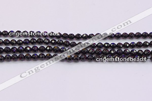 CTO135 15.5 inches 4mm faceted round black tourmaline beads