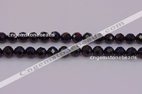 CTO139 15.5 inches 12mm faceted round black tourmaline beads