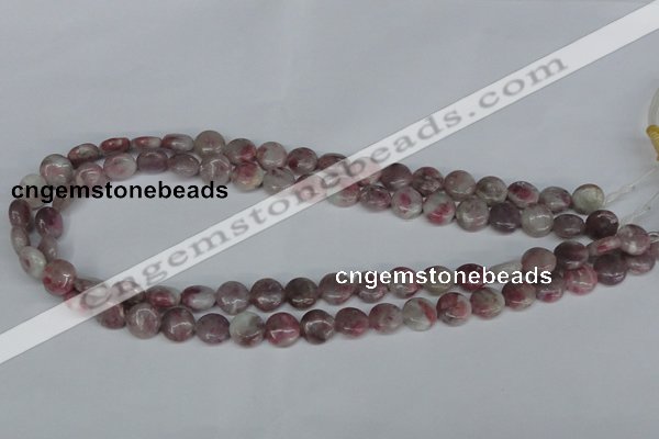 CTO202 15.5 inches 10mm flat round pink tourmaline gemstone beads