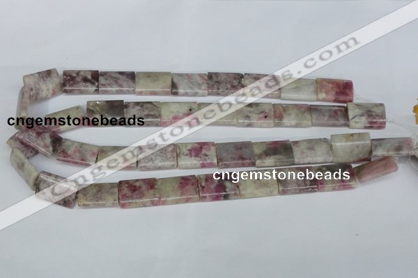 CTO216 15.5 inches 15*20mm flat tube pink tourmaline gemstone beads