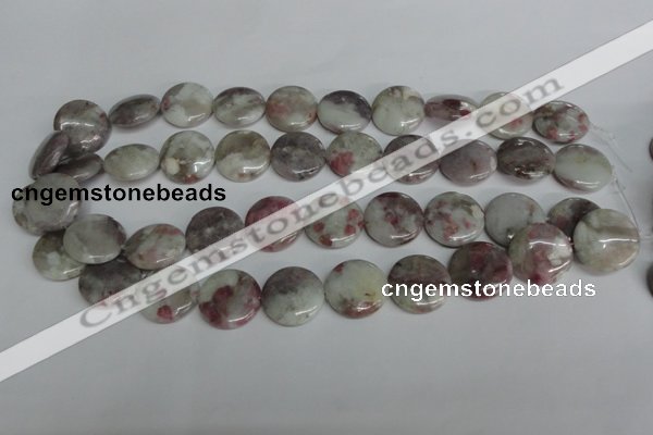 CTO235 15.5 inches 20mm flat round pink tourmaline gemstone beads