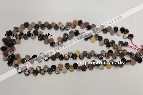 CTO38 15.5 inches 7*10mm flat teardrop natural tourmaline beads