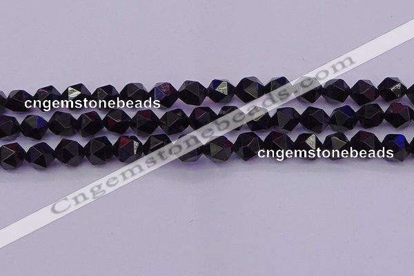 CTO647 15.5 inches 10mm faceted nuggets black tourmaline beads