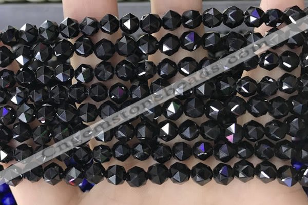 CTO716 15.5 inches 6mm faceted nuggets black tourmaline beads