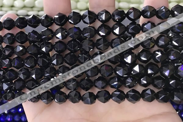 CTO717 15.5 inches 8mm faceted nuggets black tourmaline beads