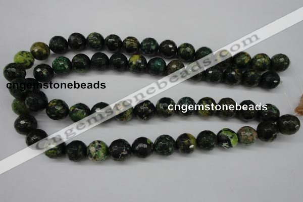 CTP215 15.5 inches 14mm faceted round yellow pine turquoise beads