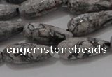 CTR102 15.5 inches 8*20mm faceted teardrop grey picture jasper beads