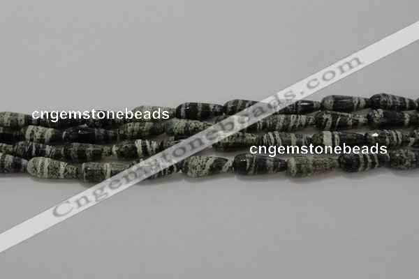 CTR103 15.5 inches 8*20mm faceted teardrop green silver line jasper beads