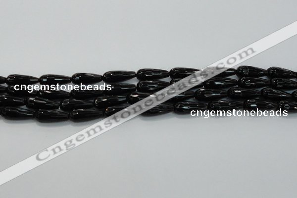 CTR109 15.5 inches 8*20mm faceted teardrop black agate beads