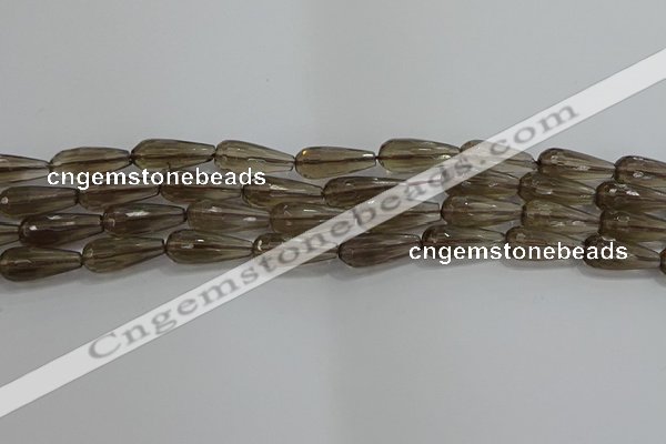 CTR110 15.5 inches 8*20mm faceted teardrop smoky quartz beads