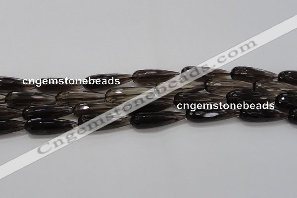 CTR137 15.5 inches 10*30mm faceted teardrop smoky quartz beads