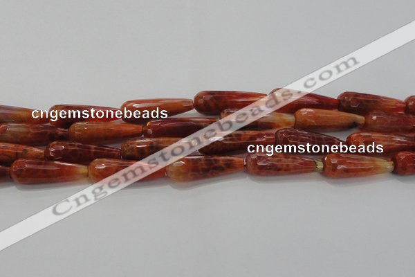 CTR143 15.5 inches 10*30mm faceted teardrop natural fire agate beads