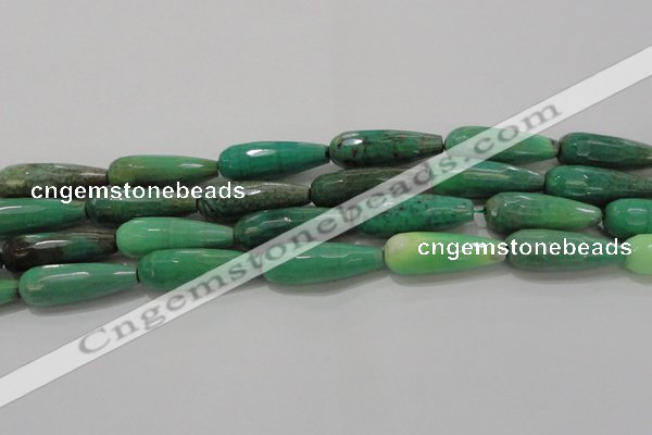 CTR144 15.5 inches 10*30mm faceted teardrop grass agate beads