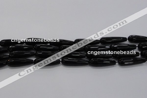 CTR145 15.5 inches 10*30mm faceted teardrop black agate beads