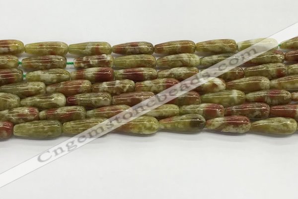 CTR152 15.5 inches 6*16mm teardrop green dragon serpentine jasper beads