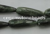 CTR35 15.5 inches 10*30mm faceted teardrop green hair stone beads