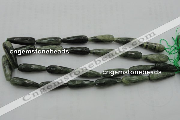 CTR35 15.5 inches 10*30mm faceted teardrop green hair stone beads