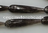 CTR42 15.5 inches 10*40mm faceted teardrop smoky quartz beads