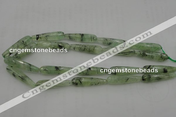 CTR43 15.5 inches 10*40mm faceted teardrop green rutilated quartz beads