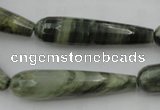 CTR49 15.5 inches 10*40mm faceted teardrop green hair stone beads