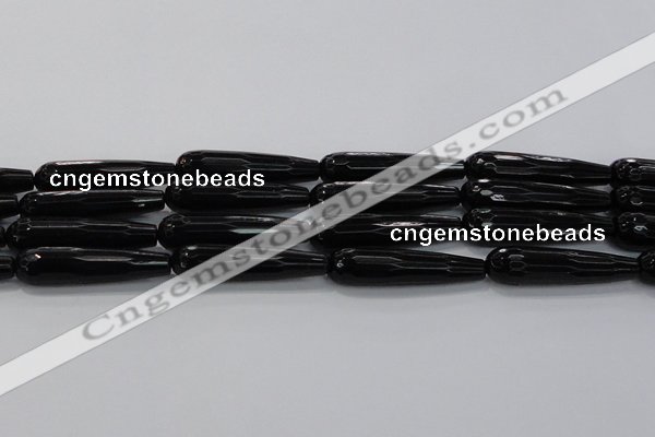 CTR64 15.5 inches 10*40mm faceted teardrop black agate beads