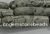 CTR66 15.5 inches 10*40mm faceted teardrop grey picture jasper beads