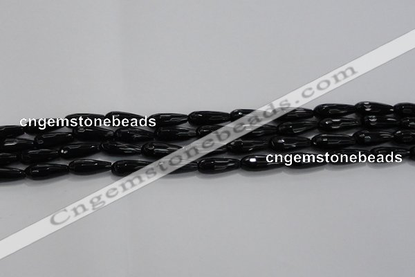 CTR82 15.5 inches 6*16mm faceted teardrop black agate beads